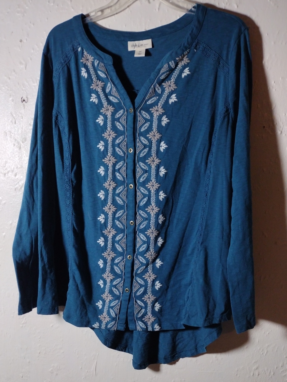 Style & Co.Size 2X, Blue,Crewneck Button Down Top